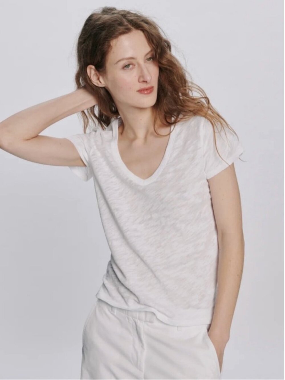ATM WOMENS SHORT SLEEVE SLUB JERSEY SCHOOLBOY V-NECK TEE - Medium